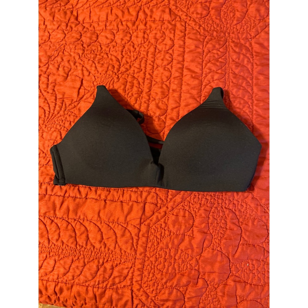 Vince Camuto Swim Black Strappy T-Back Bikini Top XS Molded Cups Plunge V-Neck